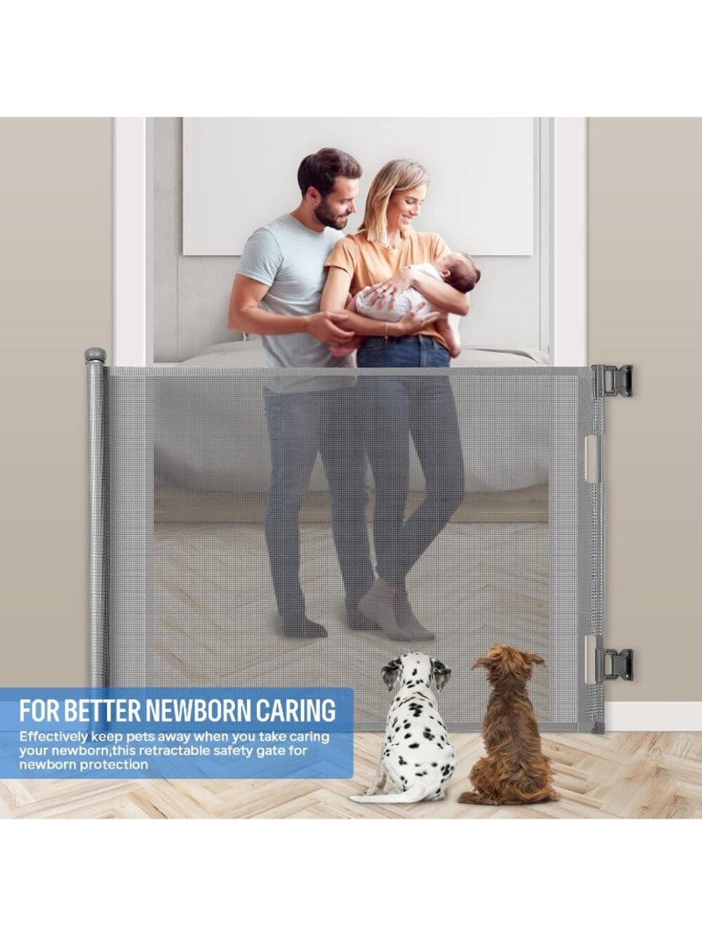 33" Retractable Baby Gate Gray 55" Wide Mesh Pet Dog Safety Gate Indoor/Out - Picture 6 of 9